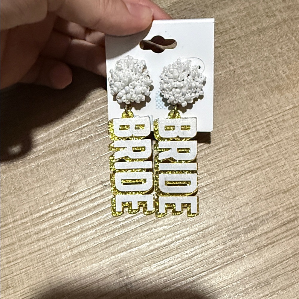 Gold and White Bride Earrings